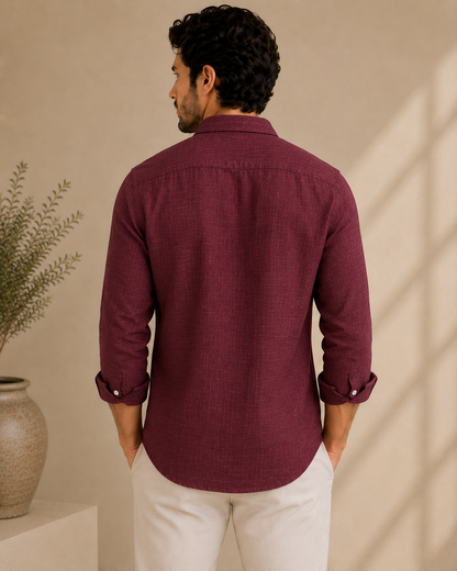 P&B London Premium Linen Blend Shirt – Burgundy Wine | Lightweight Breathable Men’s Summer Shirt