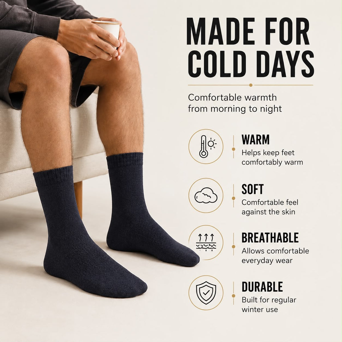 5 Pack Thermal Socks for Men – Warm Winter Thick Crew Socks | Soft & Comfortable Cold Weather Socks