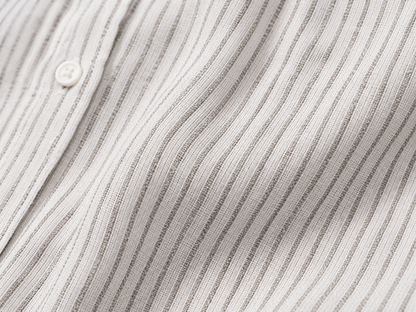 Premium Linen Blend Striped Shirt for Men | Natural White & Olive Stripe Long Sleeve Casual Summer Shirt | P&B London