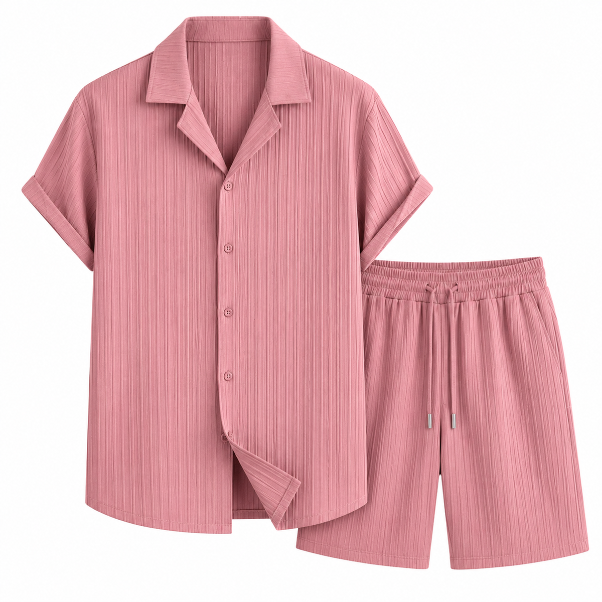 Men’s Black 2 Piece Co-Ord Set | Premium Casual Matching Shirt & Shorts Outfit