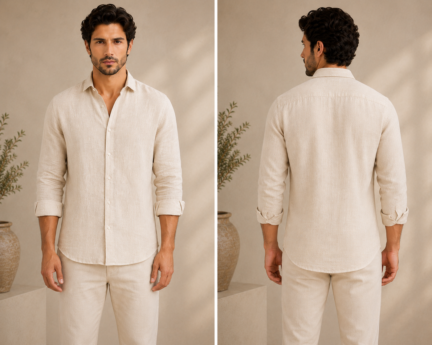 Premium Men's Beige Linen Shirt | Breathable Summer Casual Shirt