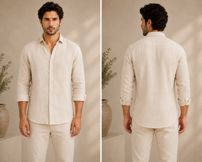 Premium Men's Beige Linen Shirt | Breathable Summer Casual Shirt
