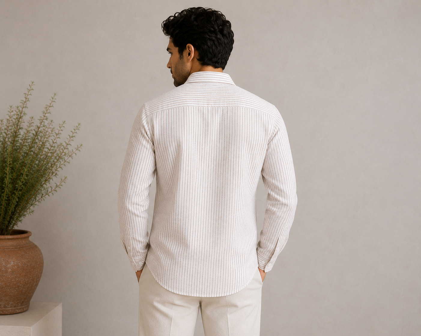 P&B London Premium Striped Linen Blend Shirt – Lightweight Breathable Long Sleeve Men’s Casual Shirt
