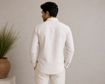 P&B London Premium Striped Linen Blend Shirt – Lightweight Breathable Long Sleeve Men’s Casual Shirt