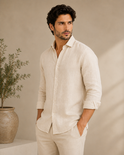 Premium Men's Beige Linen Shirt | Breathable Summer Casual Shirt
