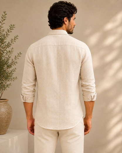 Premium Men's Beige Linen Shirt | Breathable Summer Casual Shirt