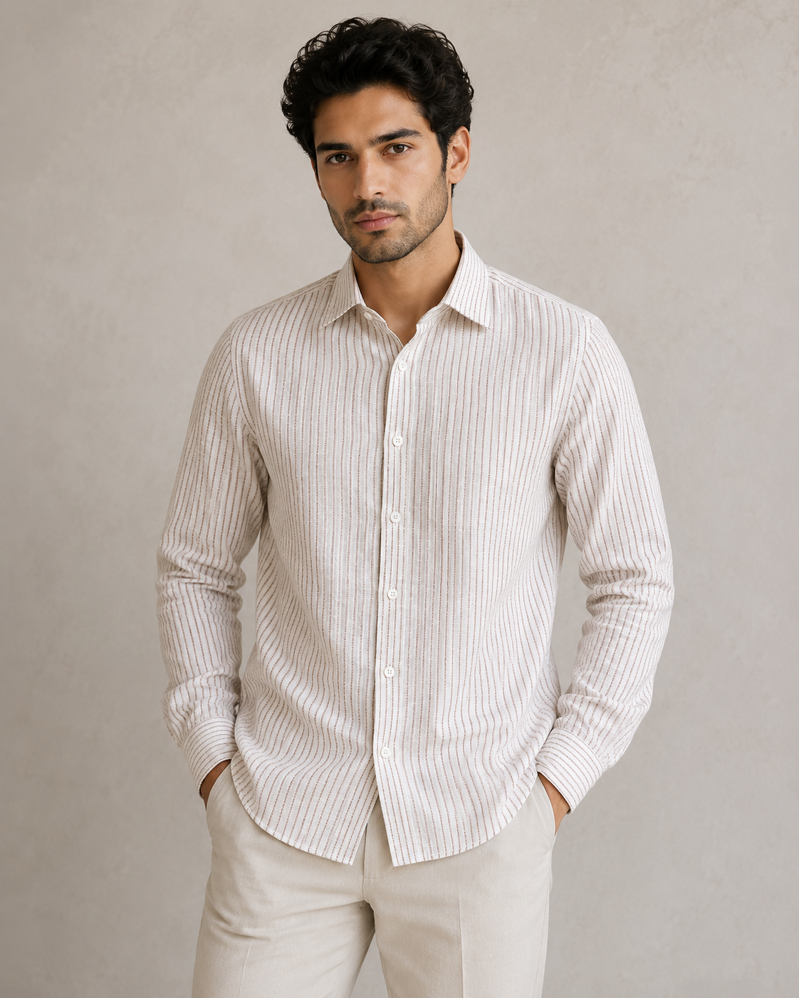 P&B London Premium Striped Linen Blend Shirt – Lightweight Breathable Long Sleeve Men’s Casual Shirt