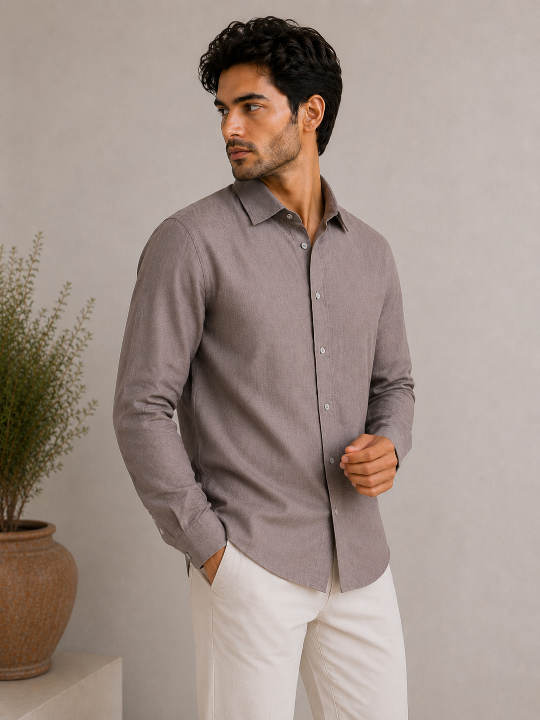 P&B London Premium Linen Blend Shirt – Lightweight Breathable Men’s Summer Shirt | Grey