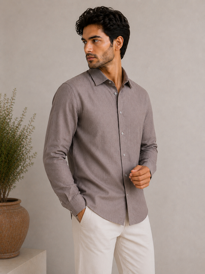 P&B London Premium Linen Blend Shirt – Lightweight Breathable Men’s Summer Shirt | Grey
