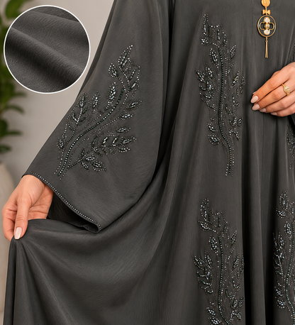 Luxury Embellished Modest Abaya Dress – Premium Flowing Maxi Kaftan for Women | Dark Grey