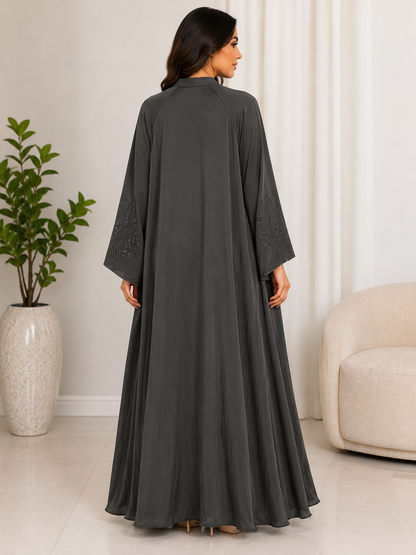Luxury Embellished Modest Abaya Dress – Premium Flowing Maxi Kaftan for Women | Dark Grey