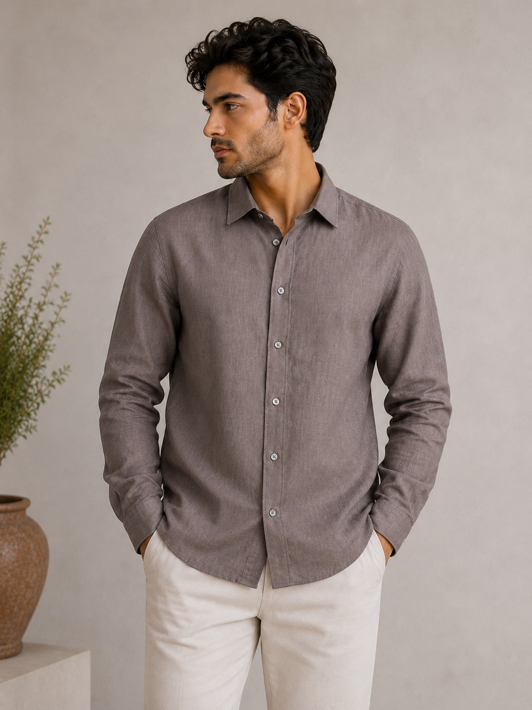 P&B London Premium Linen Blend Shirt – Lightweight Breathable Men’s Summer Shirt | Grey
