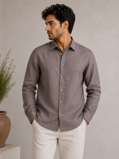 P&B London Premium Linen Blend Shirt – Lightweight Breathable Men’s Summer Shirt | Grey