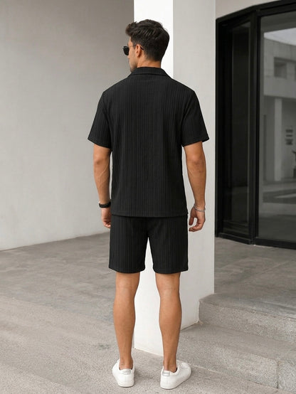 Men’s Black 2 Piece Co-Ord Set | Premium Casual Matching Shirt & Shorts Outfit